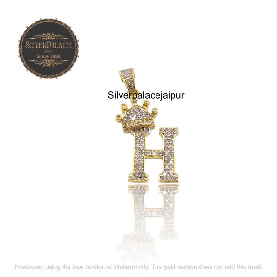 Gold Plated Crown Initial H Pendant: Pavé CZ Brass Letter Necklace