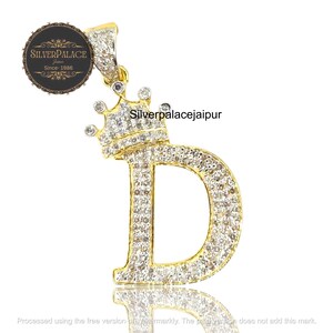 Colgante con inicial D de corona chapada en oro / Collar con dije de letra del alfabeto con pavé de circonita cúbica / Joyería de hip hop para hombres y mujeres / Colgante de latón chapado en oro.