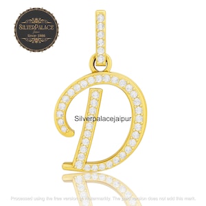 Colgante con inicial D chapado en oro y diamante pavé / Charm con alfabeto personalizado en plata 925 / Collar con letra D brillante / Elegante regalo de joyería para ella.