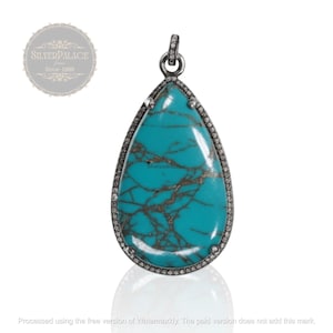 Colgante de lágrima turquesa, colgante de piedra preciosa turquesa natural, dije de collar de plata bohemio / Joyería de piedra de nacimiento de diciembre / Joyería hecha a mano.
