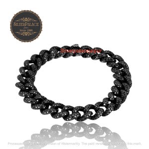Bransoletka z ogniwami kubańskimi Pave Black Spinel, srebro próby 925, bransoletka Iced Out Hip Hop, wykończenie czarnym rodem, biżuteria unisex, ręcznie robiona.