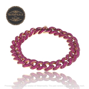 Bransoletka z ogniwami kubańskimi Pave Ruby | Srebro próby 925 z wykończeniem z rodu w kolorze złota | Biżuteria Iced Out Hip Hop | Bransoletka unisex Bling | Prawdziwy rubin.