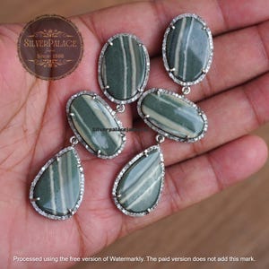 Green Jasper Dangle Earrings, Drop Earrings, Handmade Sterling Silver Jewelry, Diamond Border Boho Earrings, Gift for Her Statement Jewelry.