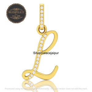 Pingente de alfabeto com diamantes em formato L | Pingente de letra banhado a ouro em prata esterlina 925 | Inicial de diamante | Joia boho personalizada para presentear mulheres.