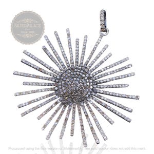 pave diamond Sunburst Diamond Pendant, Handmade Charm,925 Sterling Silver Starburst Jewelry, Dainty Sparkling Pendant, Necklace Gift for Her
