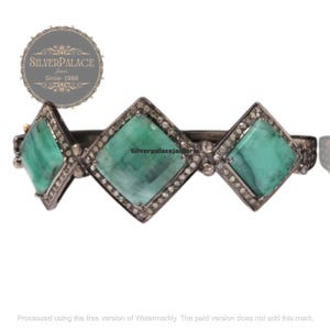 Emerald Diamond Bangle | Vintage Emerald Bracelet | Oxidized Silver Cuff | Handmade Statement Jewelry | boho Gift for Her | Emerald Jewelry.