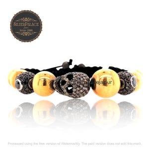 pflastern Diamant Schädel Armband mit Goldperlen, verstellbare Makramee Armband für Männer, handgemachter gotischer Schmuck, echte Diamantperlen Geschenkschmuck.