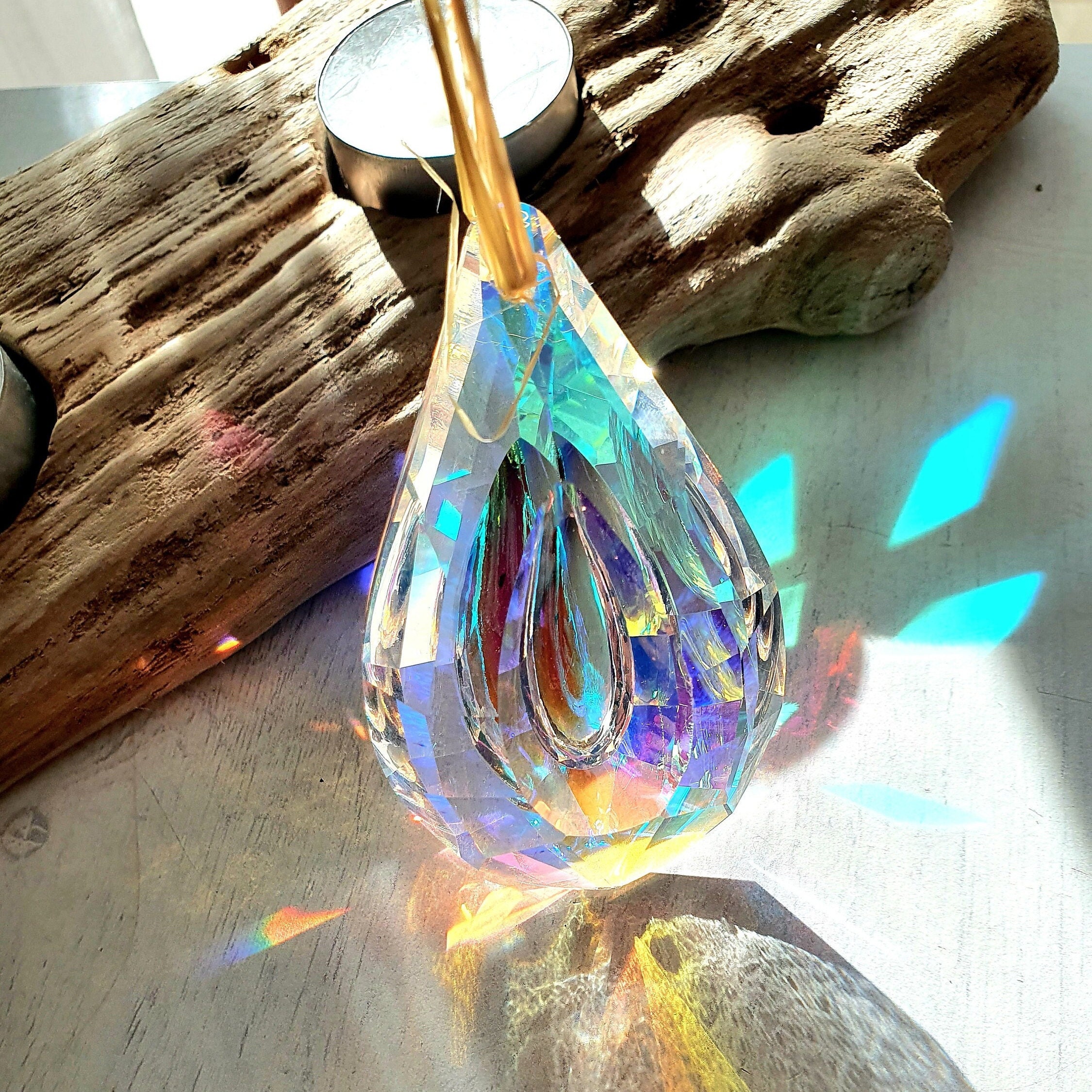 Attrape soleil éolien, CŒUR, boule cristal 40mm, suncatcher, prisme, arc en  ciel, carolune, mobile feng shui, décoration -  France