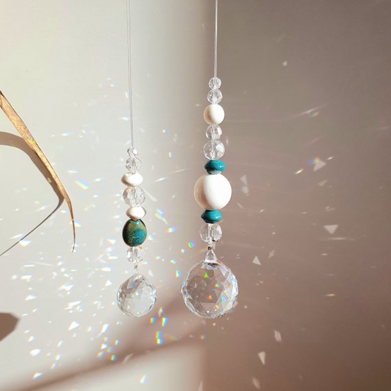 Suncatcher cristal AZUR - Déco bohème couleur douce - Grand Prisme - Mobile  Feng Shui - Fait main - idée cadeau