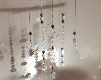 LUCIA Attrape-Soleil cristal et bois flotté - Déco zen - Perles bleues en porcelaine - Home Decor