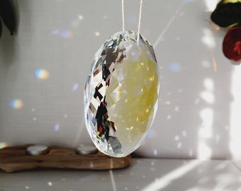 Feng Shui Crystal Sun Catch in the shape of a round prism of 76mm Colorful - Autumn Home Decoration