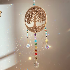 Large Suncatcher Tree of Life LIFE - Feng Shui Crystal - Interior decoration to hang - Crafts - Handmade in France