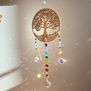 Large Suncatcher Tree of Life LIFE - Feng Shui Crystal - Interior Hanging Decoration - Crafts - Handmade in France