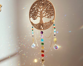 Large Suncatcher Tree of Life LIFE - Feng Shui Crystal - Interior Hanging Decoration - Crafts - Handmade in France