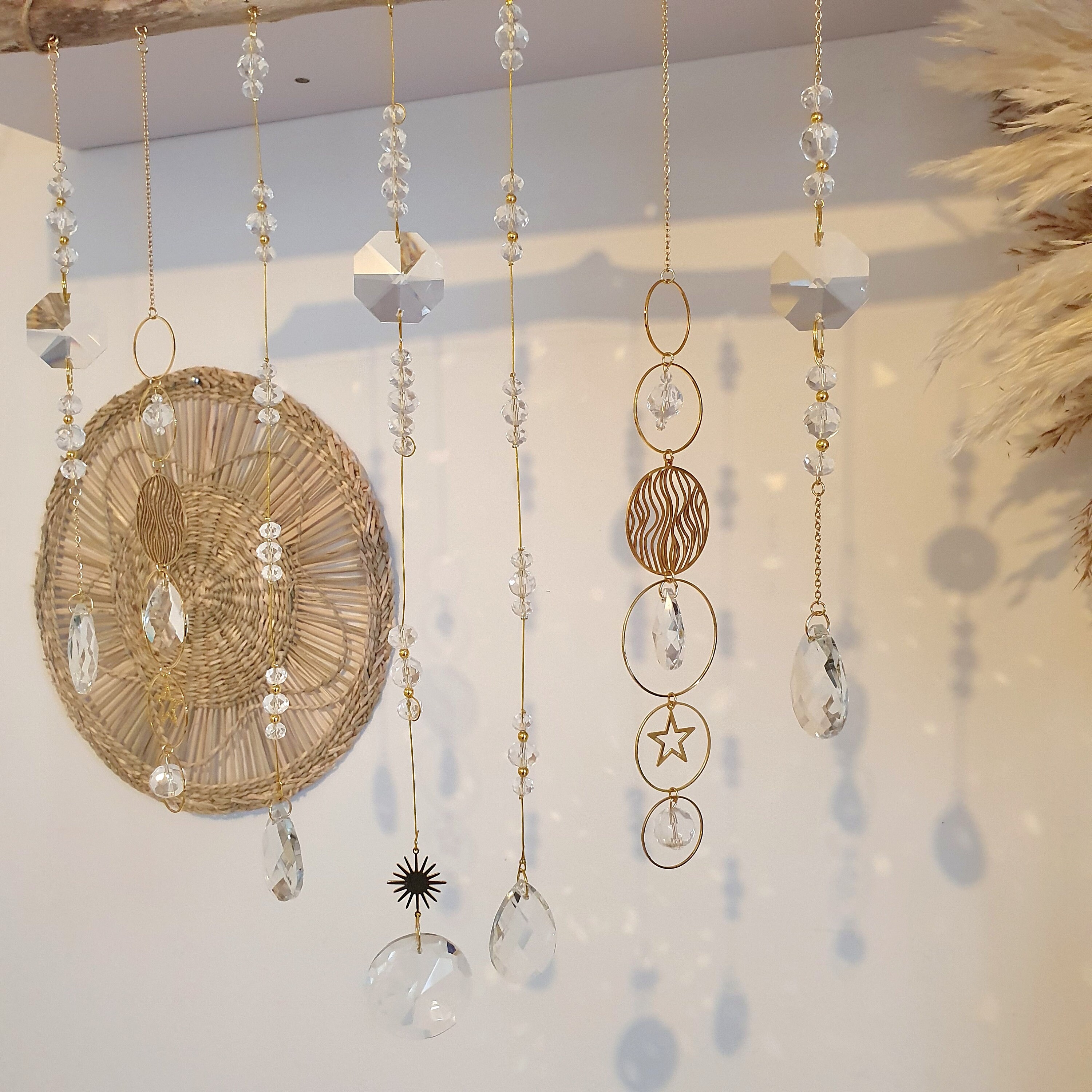 Mond-Windspiel Mit Kristallbaum – Handgefertigte Wanddekoration, ästhetisch & Spirituell