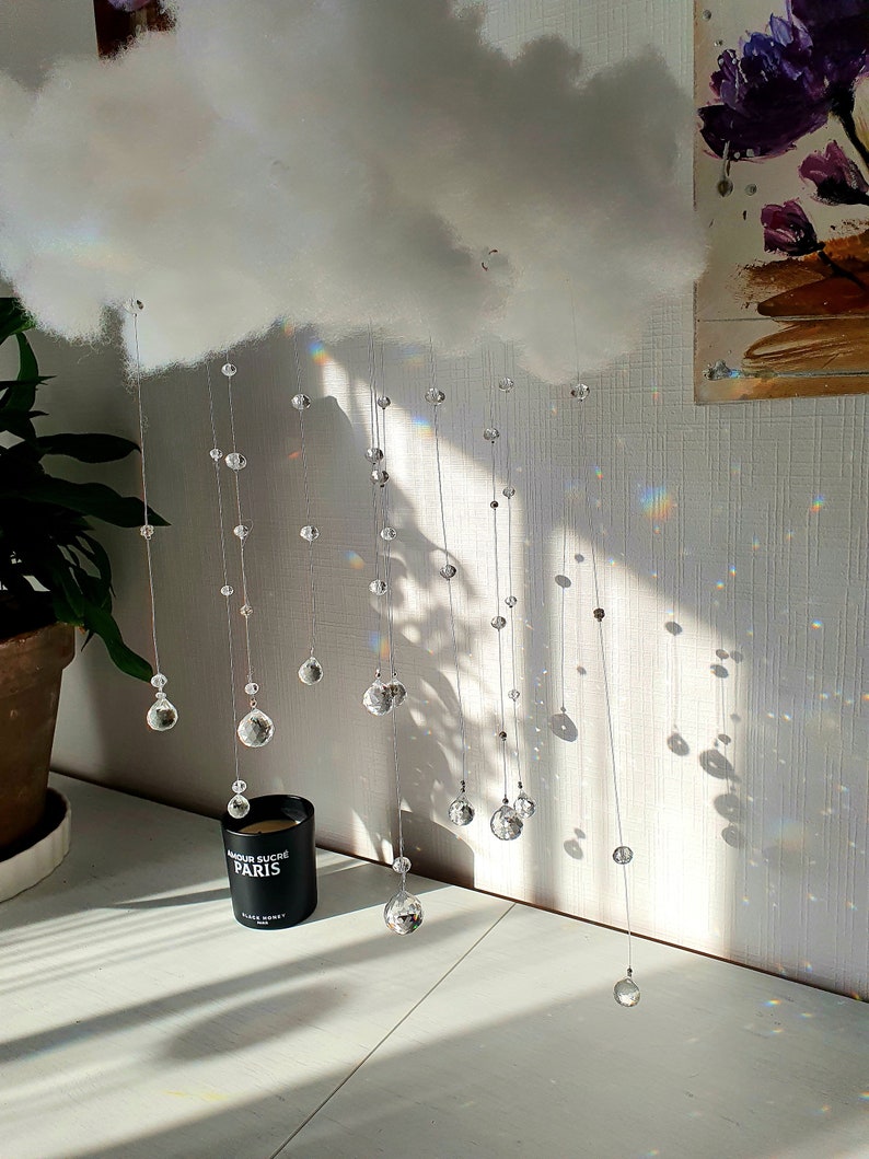 CLOUD Cloud mobile with sun-catching crystals, magical decoration for bedroom or living room Celestial Decor image 4