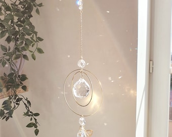 Suncatcher CYBELLE - Natural stone Agate cherry blossom and Sun catcher crystal - Hanging interior decoration - Zen atmosphere