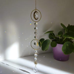 COMETE Sun Moon Catcher - Feng Shui Crystal Suncatcher - Celestial Hanging Decoration - Handmade Gift Idea