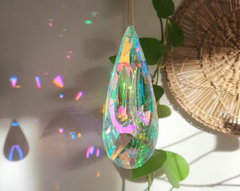 Suncatcher Aurora Borealis crystal prism - Large XXL drop-shaped sun catcher 120 mm - Hanging decoration