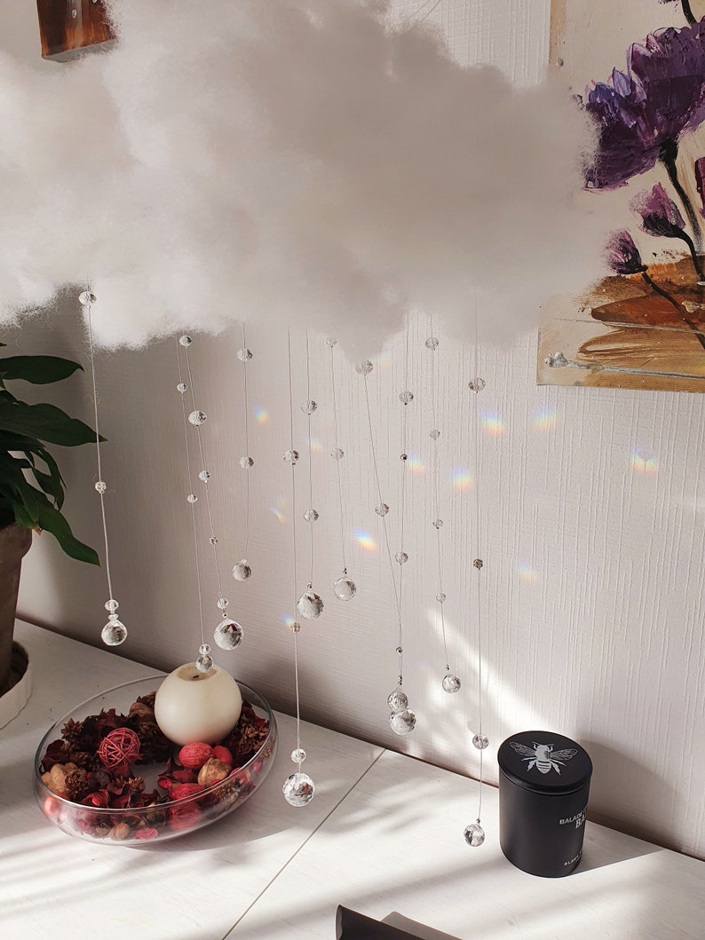 CLOUD Cloud mobile with sun-catching crystals, magical decoration for bedroom or living room Celestial Decor image 8