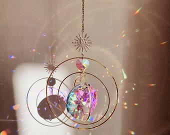 SOLARA – Crystal Suncatcher – Rainbow Prism Window Hanging – Boho & Celestial Decor – Unique Home Gift – Handmade in France