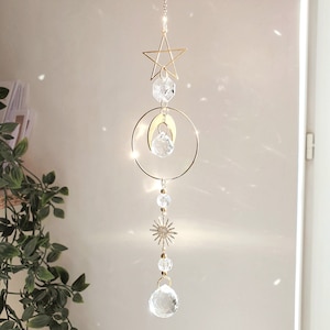 Attrape-Soleil Lune étoile et soleil MINISTAR - Suncatcher cristal  - Moon and Stars -  Cadeau pour elle