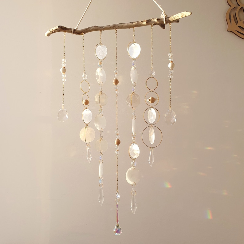 Large Boho Mobile Wooden and Crystal Suncatcher Boho Chic Decoration Home Decor Handmade image 2