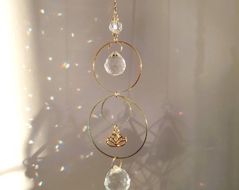 Mini Suncatcher lotus NELUMBO – Attrape soleil Cristal Feng Shui  – Lumière zen pour espace méditation & yoga - Fait main