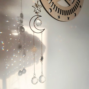 Suncatcher Crystal Moon OLYMPE – Feng Shui Suncatcher – Celestial Hanging – Bohemian Interior Decor – Gift for Her – Handmade