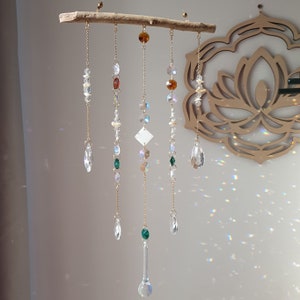 Bohemian CUMULONIMBUS driftwood mobile - Crystal suncatcher, seashell - Feng Shui mobile - Zen decor - Bohemian style home decor