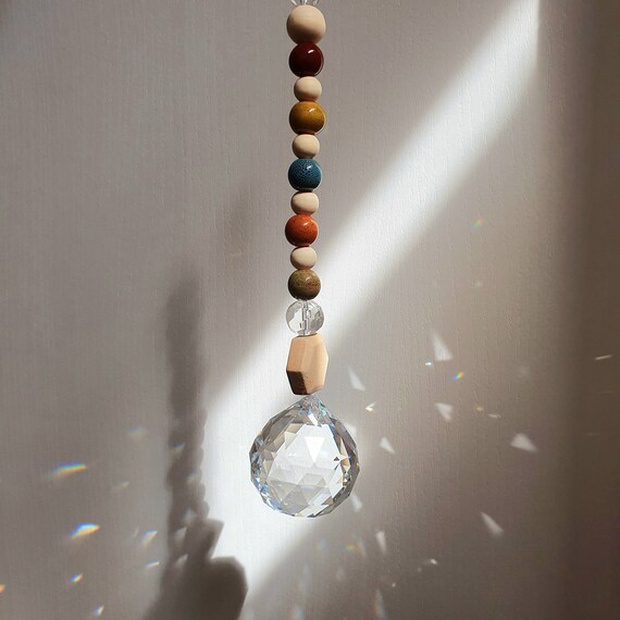 Grand Suncatcher HAPPY Cristal - Décoration nature inspirante - Home decor  - Fait main - Idée cadeau