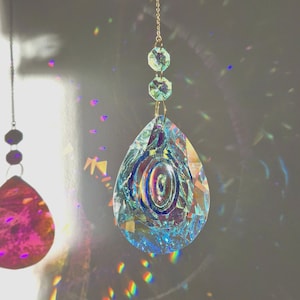 Crystal suncatcher prism - Aurora Borealis - Large sun catcher - Feng shui mobile - Birthday gift - In memory gift