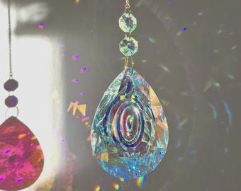 Crystal Suncatcher Prism - Aurora Borealis - Large Suncatcher - Feng Shui Mobile - Birthday Gift - In Memory Gift