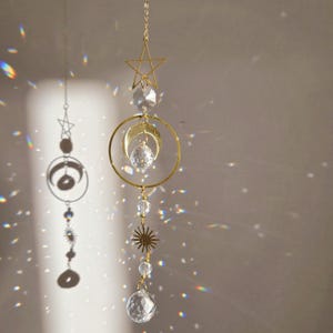 Moon Crystal Suncatcher MINISTAR – Feng Shui Rainbow Maker – Celestial Window Hanging – Handmade Gift for Her