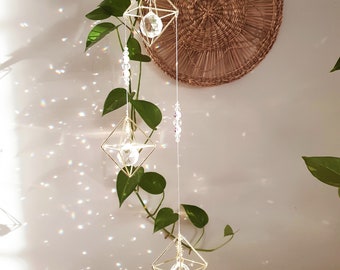 Grand Mobile Laiton Suncatcher Himeli - Décoration à suspendre - Cristal Feng Shui - Home decor- Fait Main