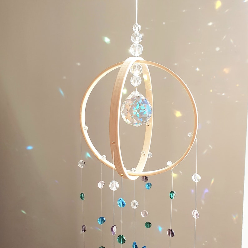 Mobile cristal Suncatcher AURORA Déco chambre bébé couleurs pastels Mobile Feng Shui Fait main image 2