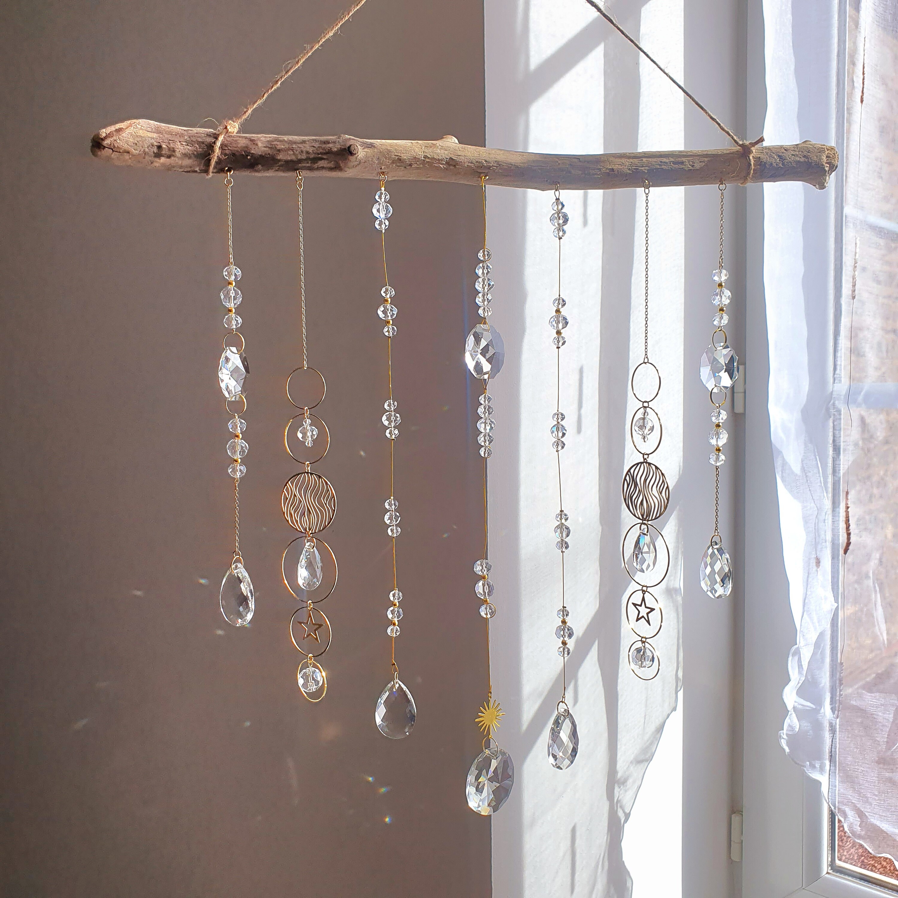 Mond-Windspiel Mit Kristallbaum – Handgefertigte Wanddekoration, ästhetisch & Spirituell