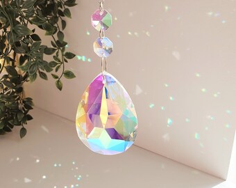 Suncatcher Aurora Borealis de gran tamaño - Prisma arco iris - Captador de sol Feng Shui - Decoración arco iris