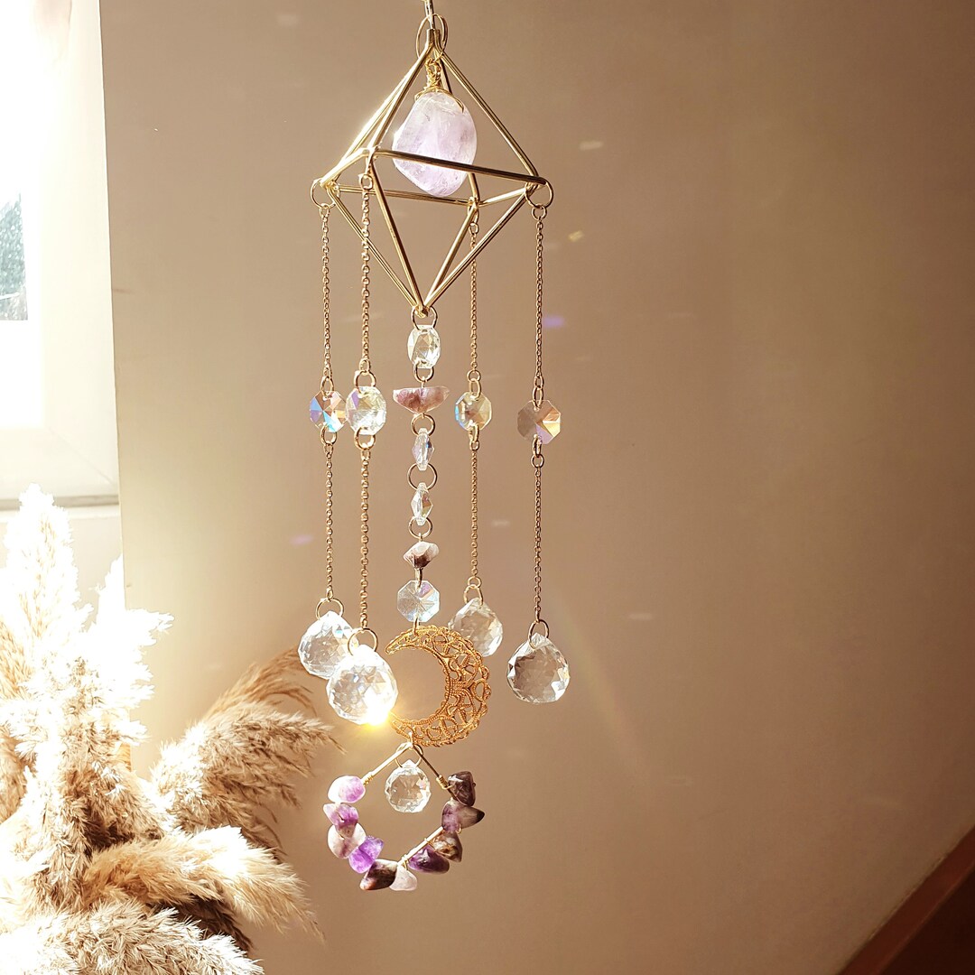 Mobile Laiton Suncatcher Himeli et pierres naturelles Etsy France