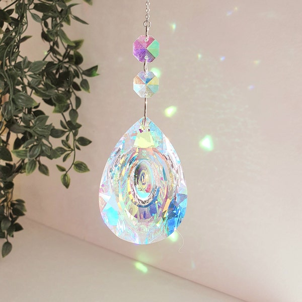 Large Suncatcher - Aurora Boreal Prism - Feng Shui Crystal - Boho Rainbow - Hanging Decoration