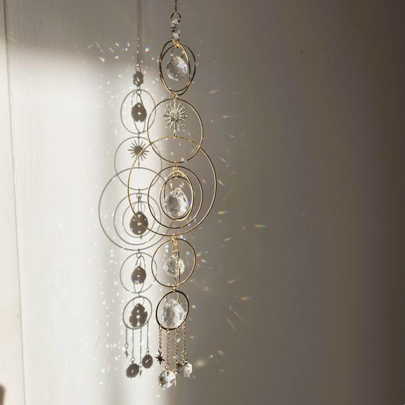 Suncatcher XXL cristal ZENITH – Attrape-Soleil à suspendre – Décoration maison bohème - Mobile Feng Shui - Boho home decor - Cadeau Noël