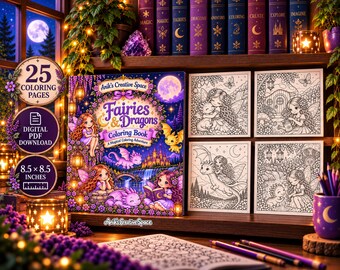 Kleurboek Feeën & Draken | 25 fantasiepagina's (digitale download)