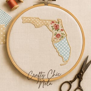 Borduurontwerp Florida-appliqué | Overzicht zuidelijke patchworkstaat | Digitaal bestand 4 x 4 5 x 7 6 x 10 | Machineborduurwerk direct downloaden