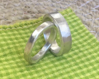 Chunky Solid Silver Rings, Thick Silver Band, Hammered Solid Ring