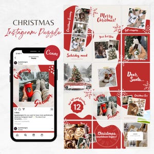 Instagram Christmas Puzzle Red, Christmas Instagram Post Template, Holiday Instagram Post Templates, Christmas Instagram Puzzle Feed Grid