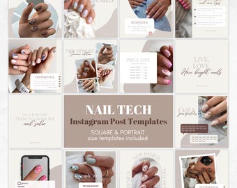 Nail Tech Instagram Posts, Elegant Nails Instagram Templates Beige, Nails Content Instagram, Instagram Post Templates Square and Portrait