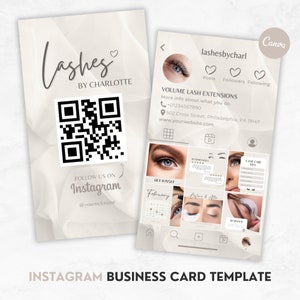 Modelo de cartão de visita do Instagram, cartão QR de seda bege do Instagram, cartão digital de negócios IG, cartão de código QR para impressão, cartão de visita do Instagram