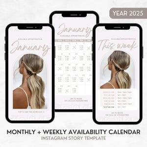 Instagram Story Availability Calendar, Hair Dresser Booking Calendar, Lash Calendar Template, Nail Tech Calendar, Available Appointments IG