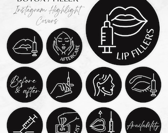 Botox Filler Instagram Highlight Covers, Pflegerin Injektor Instagram Schwarz, Kosmetikerin Instagram Highlight Icons, Botox Instagram Vorlagen