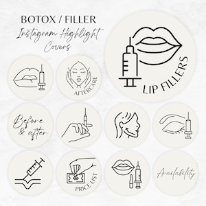 Icone di Instagram Highlight per Botox e Filler, Modello di Highlight per Infermiere Beige, Copertine di Instagram Highlight per Medspa, Botox Highlights IG